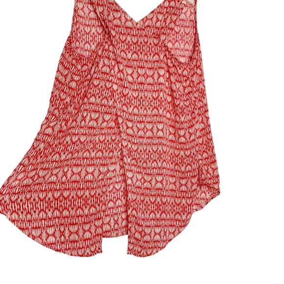 LUCKY BRAND Printed Tank Top Split Back Racerback Geometric-Pattern Red White XS - Picture 3 of 7